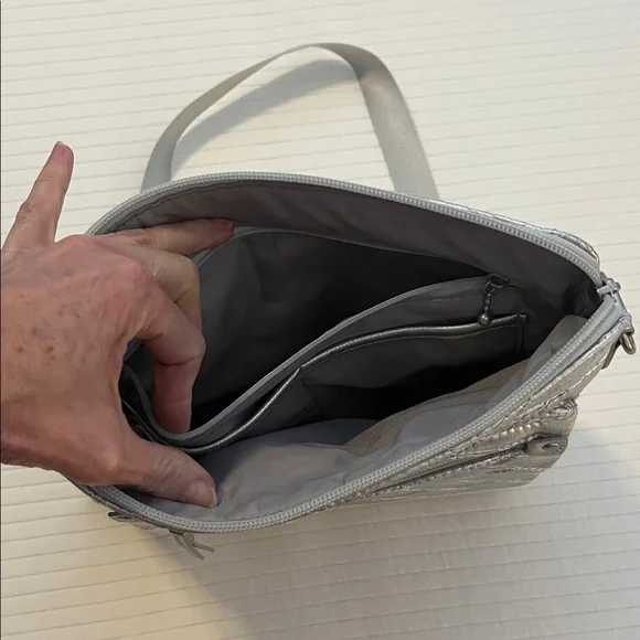 Baggallini Shimmering Silver Quilted Crossbody Bag - Picture 4 of 12